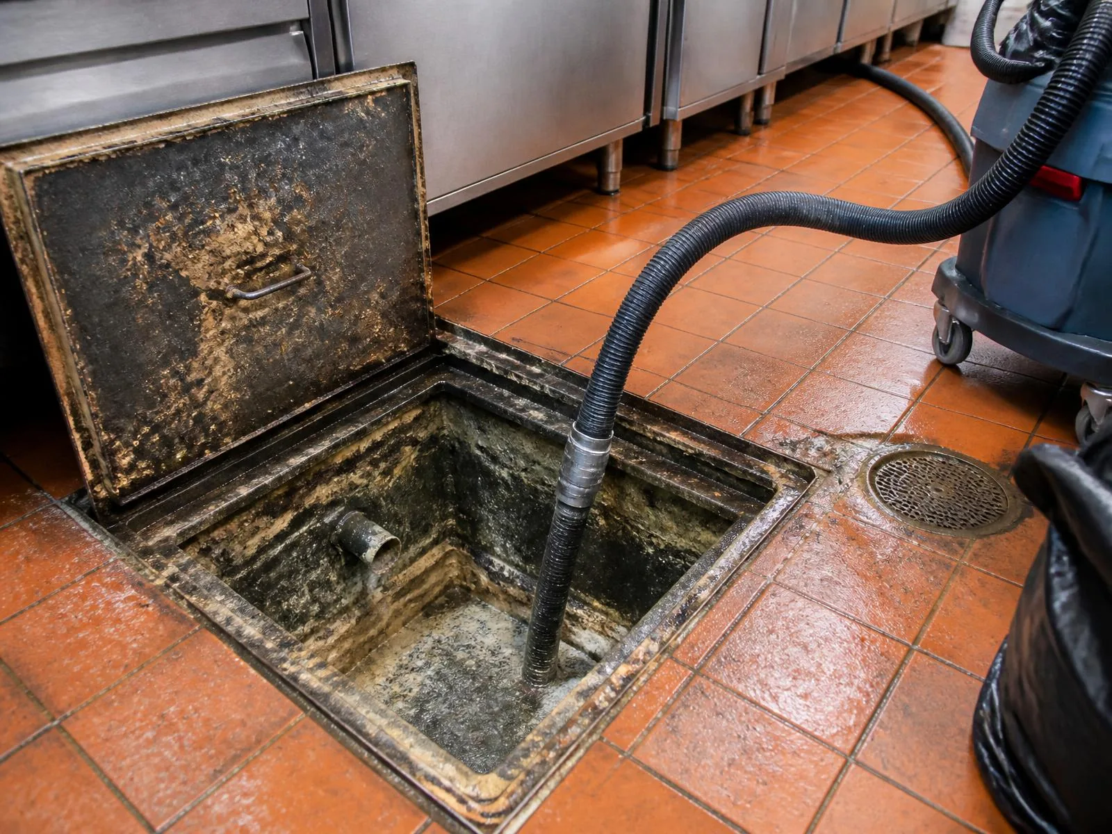 Limpeza de caixa de gordura em cozinha de restaurante em São Paulo